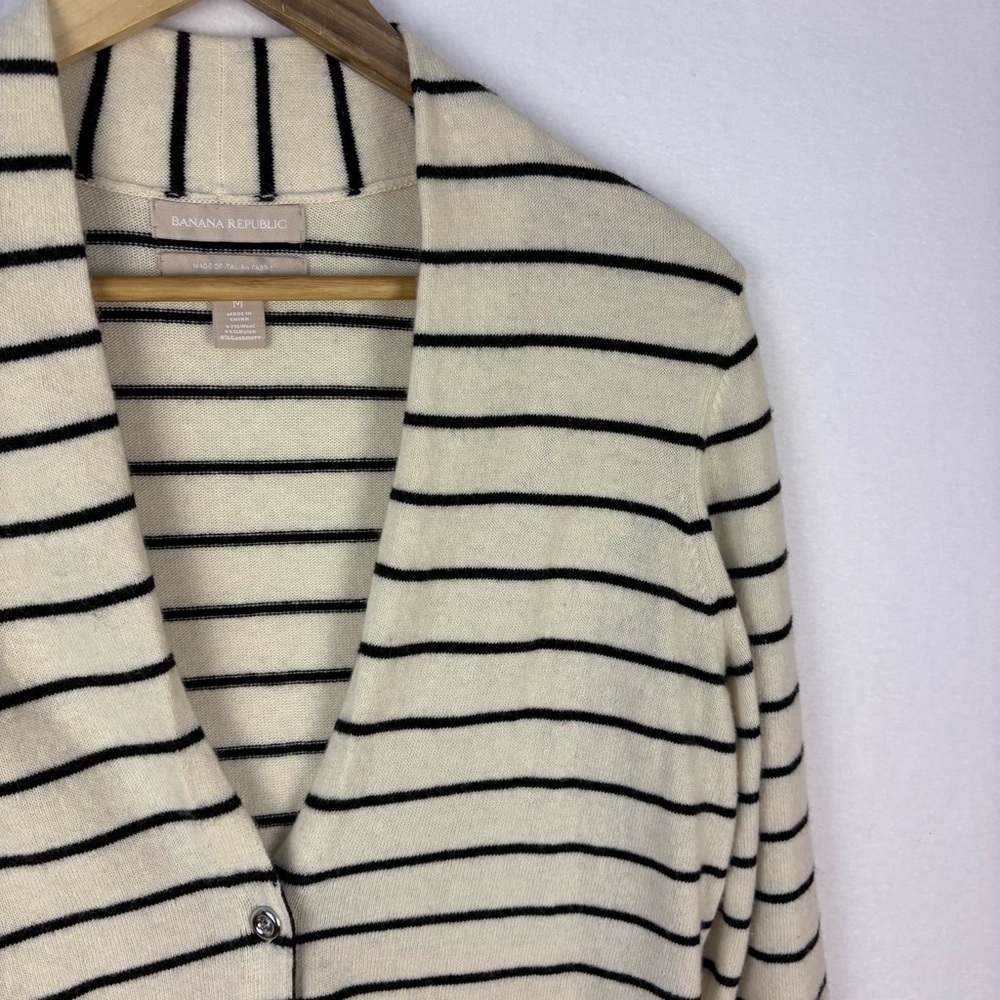 Banana Republic Cream Striped Cashmere Blend Cardigan - Picture 2 of 6